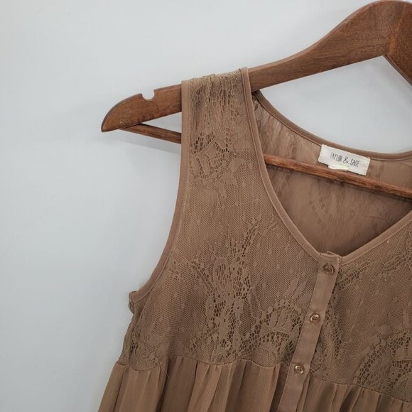 Taylor & Sage Womens Long Lace Button Front Tank Top Size XS Brown Sheer Boho - Picture 8 of 14